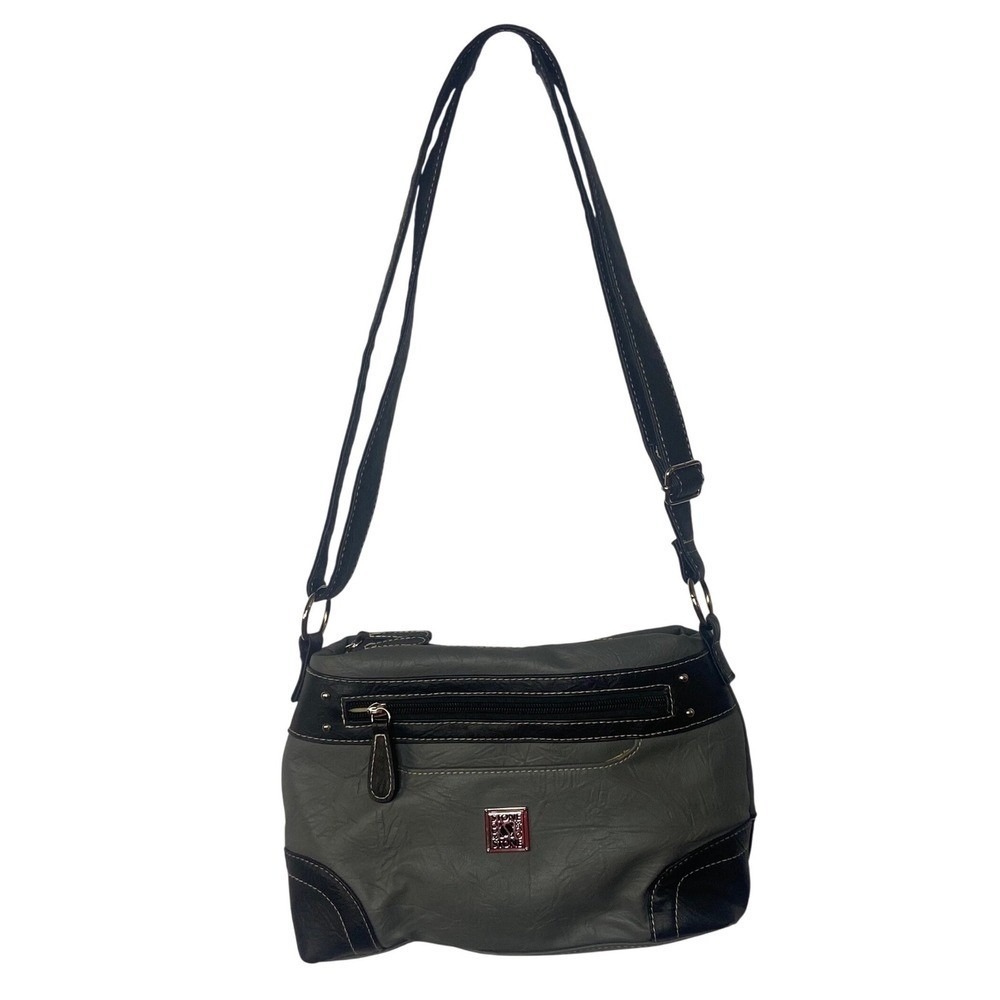 Stone & Co Grey Black Faux Leather Crossbody Bag Adjustable Strap Multi-Pocket